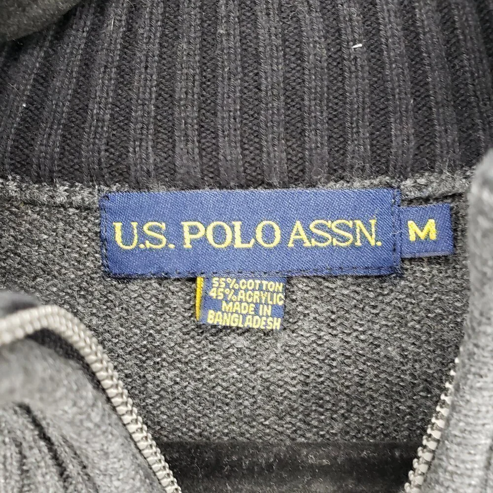 U.S. Polo Assn. Charcoal Gray Big Horse Quarter Zip Sweater Medium
